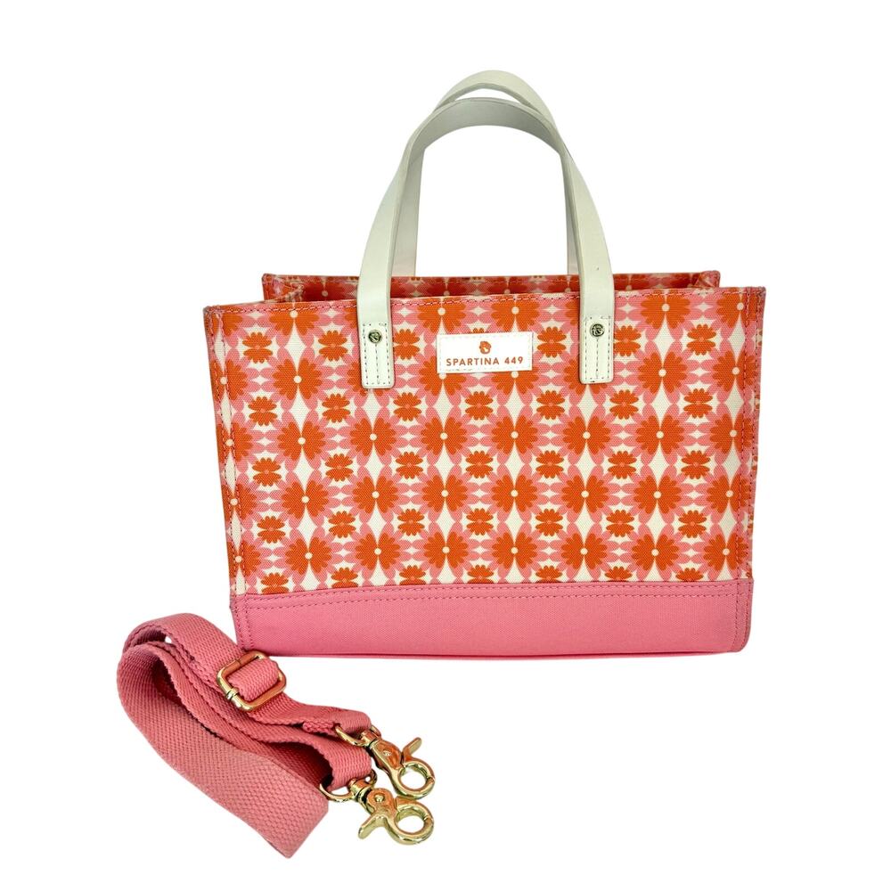 Spartina 449 Golf Small Tote Bag with Crossbody Strap in Floral Orange/Pink
